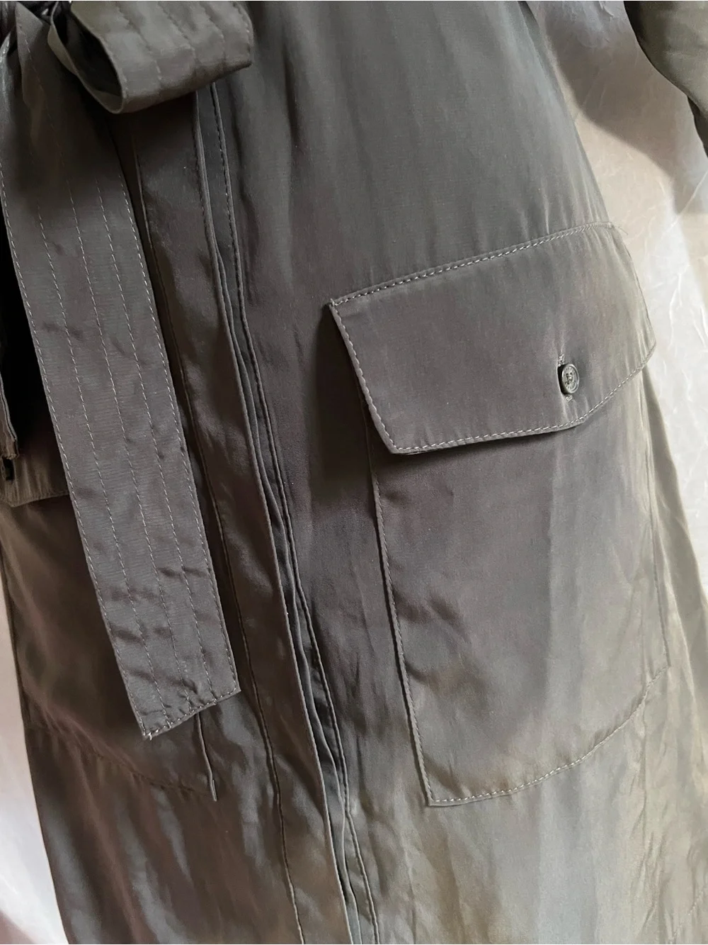 EXPRESS Olive Utility Shirt Dress with Waist Tie cargo style - Picture 2 of 7